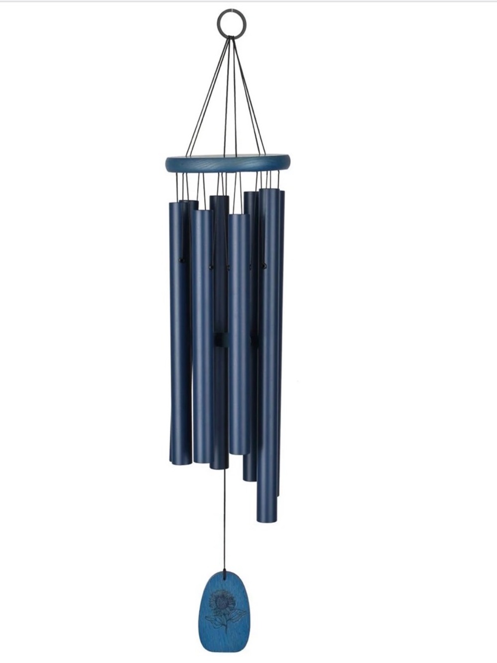 WOODSTOCK Chimes - Navy Blue Outdoor Wind Chime w/ Sunflower engraving